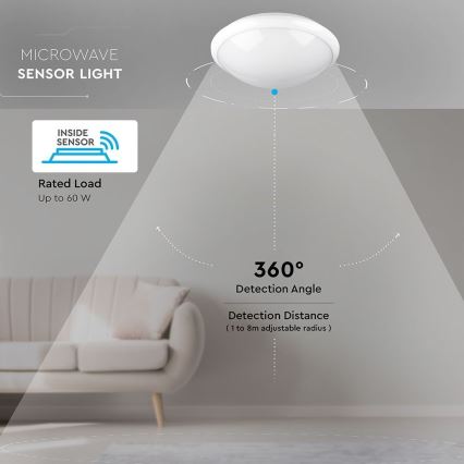 Kúpeľňové stropné svietidlo so senzorom 1xE27/60W/230V IP44 ø 29,6 cm