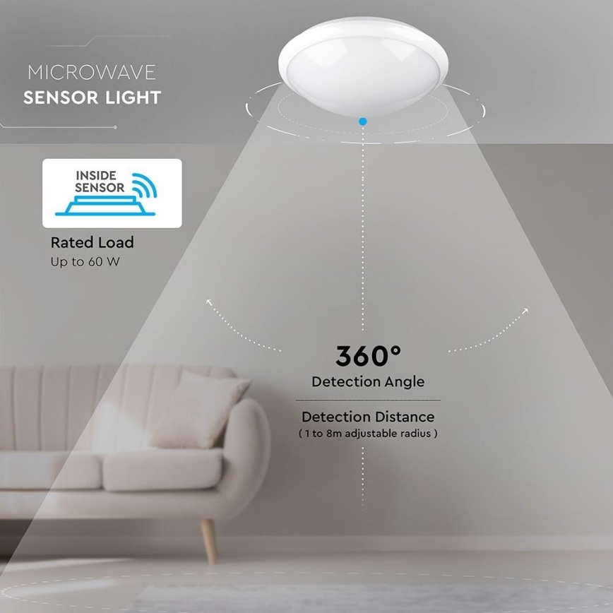 Kúpeľňové stropné svietidlo so senzorom 1xE27/60W/230V IP44 ø 29,6 cm