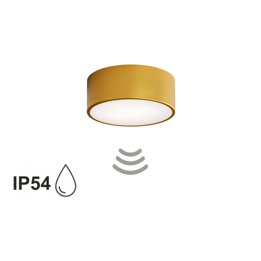 Kúpeľňové stropné svietidlo so senzorom CLEO 1xE27/24W/230V pr. 20 cm IP54 zlaté
