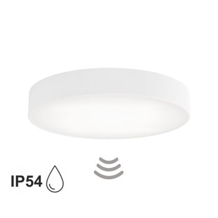 Kúpeľňové stropné svietidlo so senzorom CLEO 4xE27/24W/230V pr. 50 cm IP54 biele