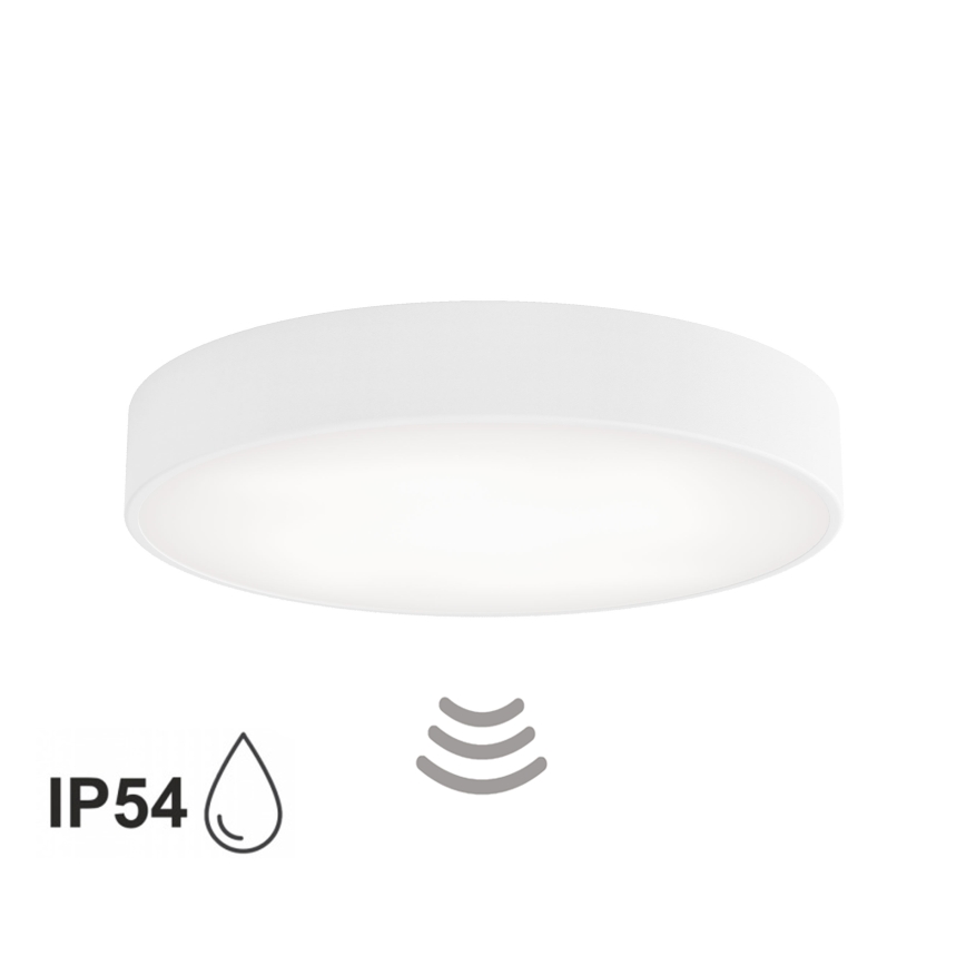 Kúpeľňové stropné svietidlo so senzorom CLEO 4xE27/24W/230V pr. 50 cm IP54 biele