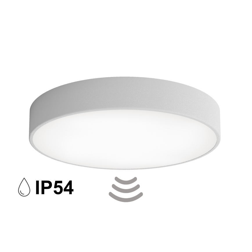 Kúpeľňové stropné svietidlo so snímačom CLEO 4xE27/24W/230V pr. 50 cm IP54 sivé