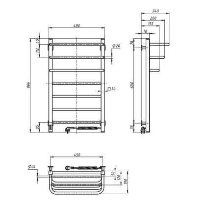 Kúpeľňový elektrický radiátor s termostatom FORTIS 350W/230V 80,6 cm IP44 biely pravý