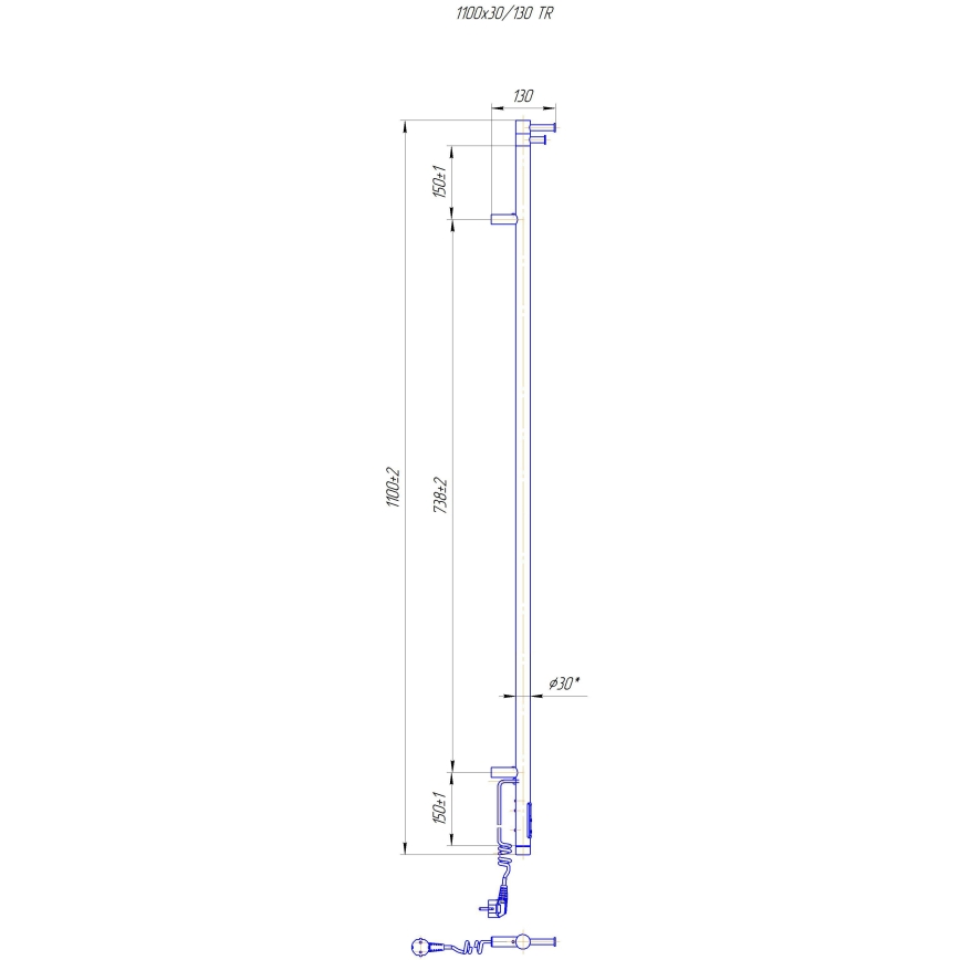Kúpeľňový radiátor RAY 25W/230V 110x30 cm IP44 nerezová oceľ/antracit