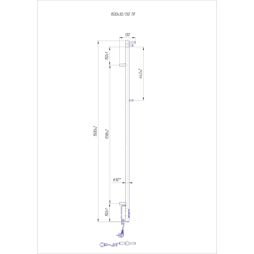 Kúpeľňový radiátor RAY 35W/230V 150x30 cm IP44 nerez/lesklý chróm