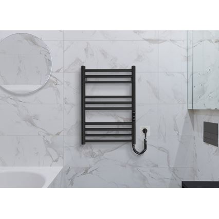 Kúpeľňový rebríkový radiátor HF GREENWICH 100W/230V 57x43 cm čierny pravostranný okrúhly