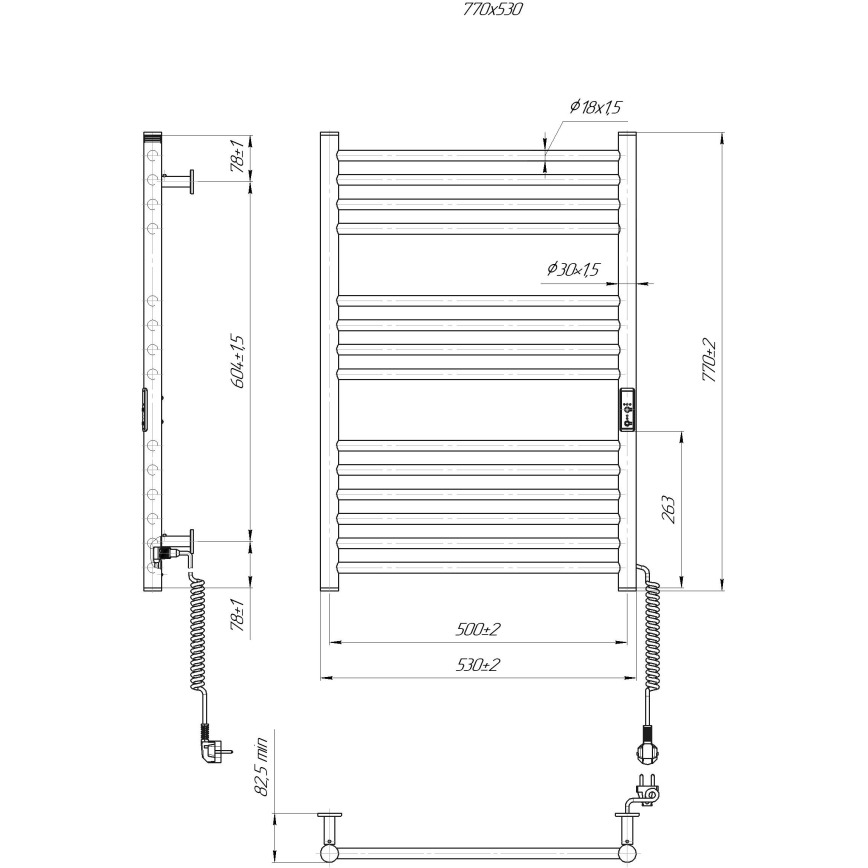 Kúpeľňový rebríkový radiátor HF GREENWICH 170W/230V 77x53 cm čierny pravý guľatý