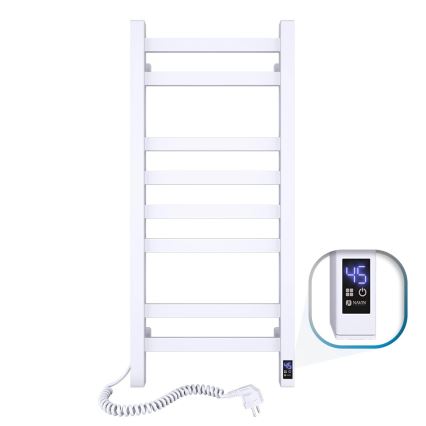 Kúpeľňový rebríkový radiátor s termostatom AVANGARD, 251W/230V, 80,6 cm, IP44, biely, ľavé pripojenie, hranatý