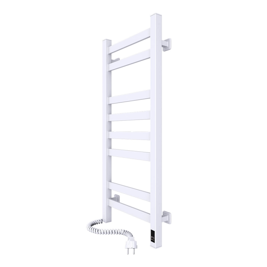 Kúpeľňový rebríkový radiátor s termostatom AVANGARD, 251W/230V, 80,6 cm, IP44, biely, ľavé pripojenie, hranatý
