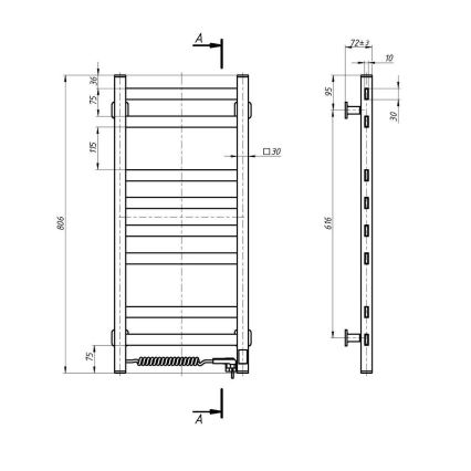 Kúpeľňový rebríkový radiátor s termostatom AVANGARD, 251W/230V, 80,6 cm, IP44, biely, ľavé pripojenie, hranatý