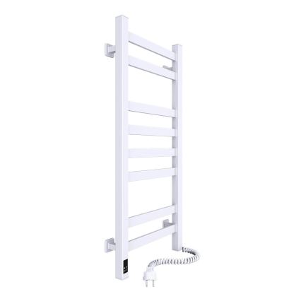 Kúpeľňový rebríkový radiátor AVANGARD s termostatom, 251 W/230 V, výška 80,6 cm, IP44, biely, pravostranné prevedenie, hranatý