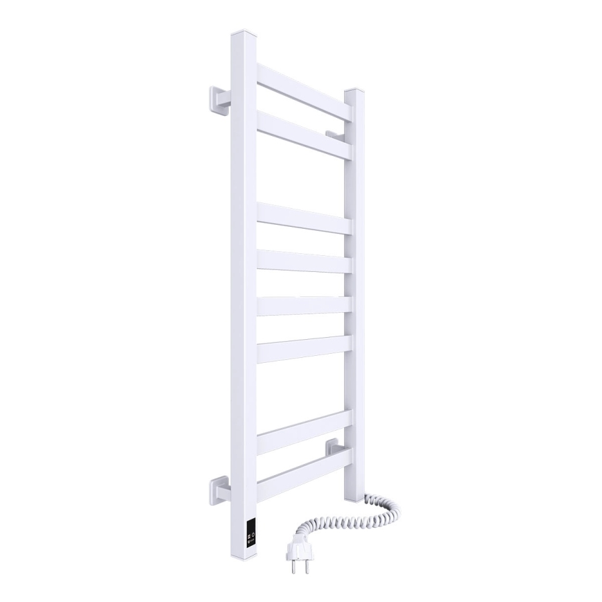 Kúpeľňový rebríkový radiátor AVANGARD s termostatom, 251 W/230 V, výška 80,6 cm, IP44, biely, pravostranné prevedenie, hranatý