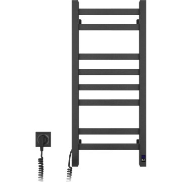 Kúpeľňový rebríkový radiátor s termostatom AVANGARD 251W/230V 80,6 cm IP44, čierny, ľavý, hranatý