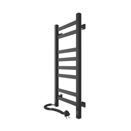 Kúpeľňový rebríkový radiátor s termostatom AVANGARD 251W/230V 80,6 cm IP44, čierny, ľavý, hranatý