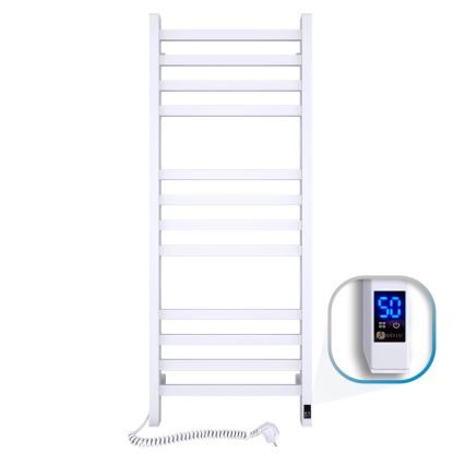 Kúpeľňový rebríkový radiátor s termostatom AVANGARD 459W/230V 120,6 cm IP44, biely, ľavý, hranatý