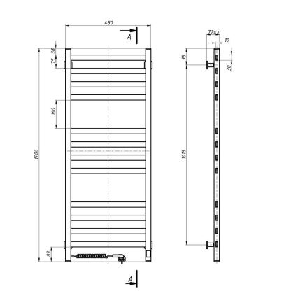 Kúpeľňový rebríkový radiátor s termostatom AVANGARD 459W/230V 120,6 cm IP44, biely, ľavý, hranatý
