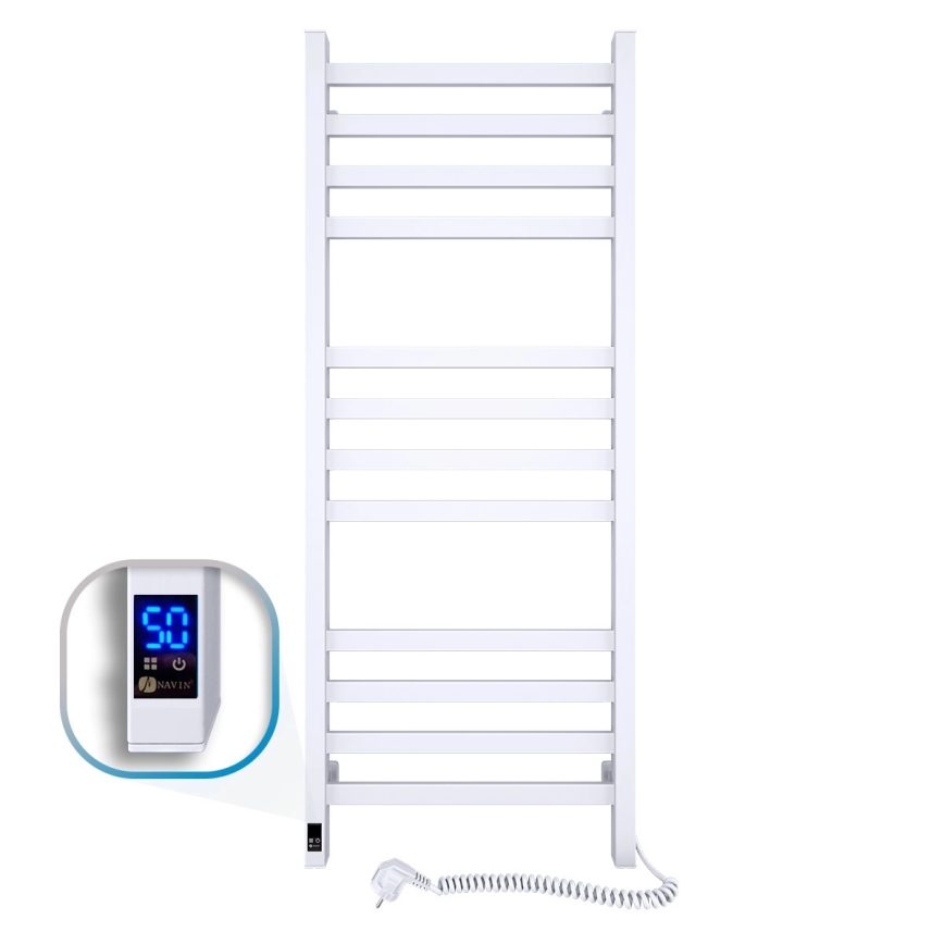 Kúpeľňový rebríkový radiátor s termostatom AVANGARD 459 W/230 V 120,6 cm IP44 biely pravý hranatý