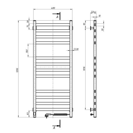 Kúpeľňový rebríkový radiátor s termostatom AVANGARD 459 W/230 V 120,6 cm IP44 biely pravý hranatý