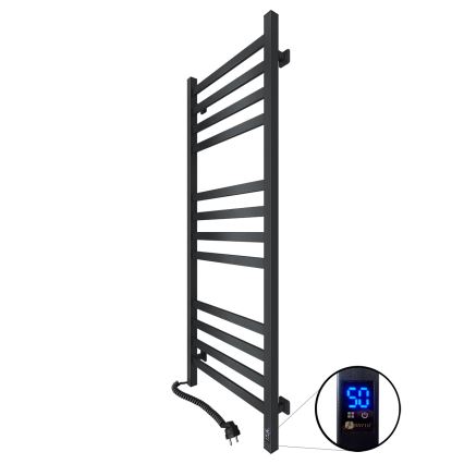 Kúpeľňový rebríkový radiátor s termostatom AVANGARD 459W/230V 120,6 cm IP44 čierny ľavý hranatý