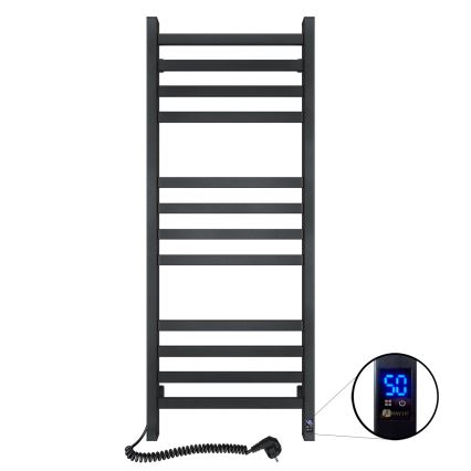 Kúpeľňový rebríkový radiátor s termostatom AVANGARD 459W/230V 120,6 cm IP44 čierny ľavý hranatý