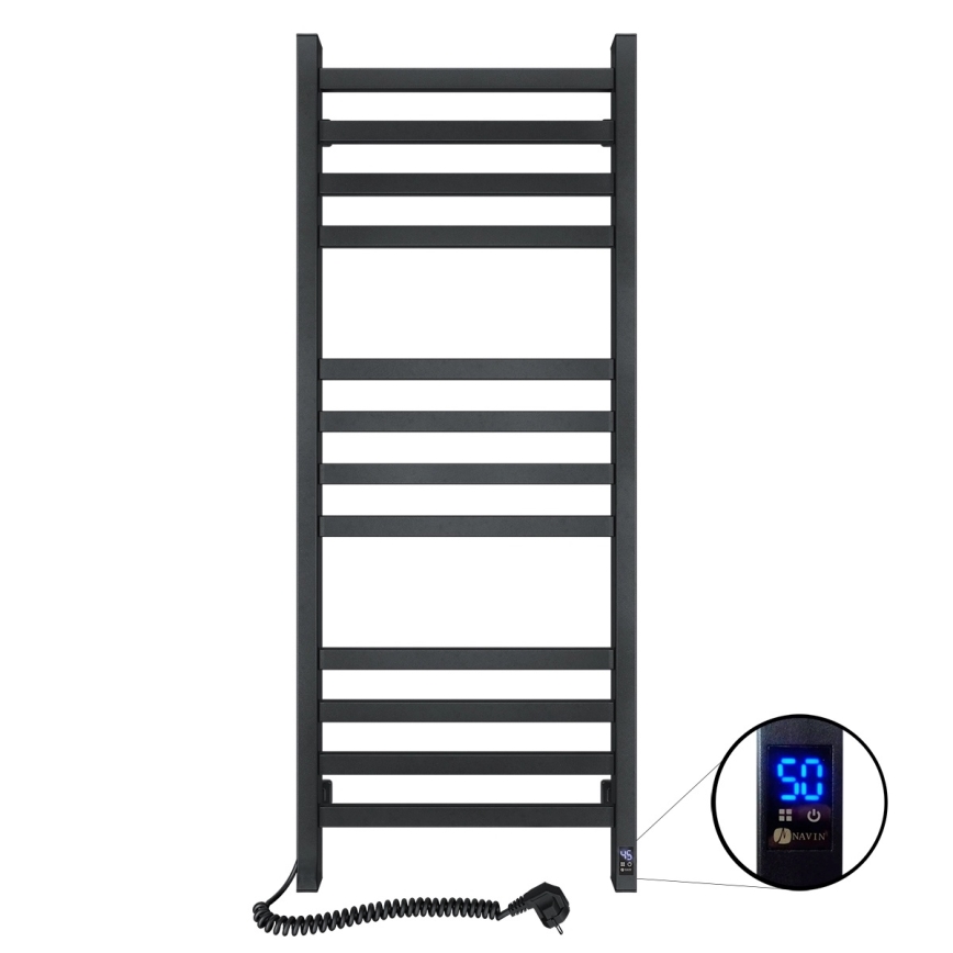 Kúpeľňový rebríkový radiátor s termostatom AVANGARD 459W/230V 120,6 cm IP44 čierny ľavý hranatý