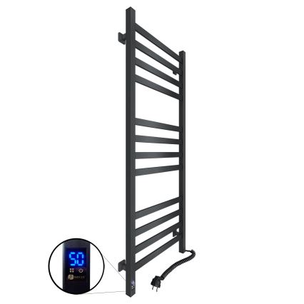 Kúpeľňový rebríkový radiátor s termostatom AVANGARD 459W/230V 120,6 cm IP44 čierny pravostranný hranatý