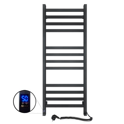 Kúpeľňový rebríkový radiátor s termostatom AVANGARD 459W/230V 120,6 cm IP44 čierny pravostranný hranatý