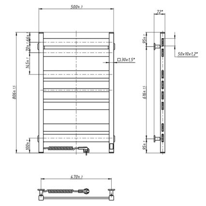 Kúpeľňový rebríkový radiátor s termostatom LARGO 432 W/230 V 80,6 cm IP44 biely ľavý hranatý