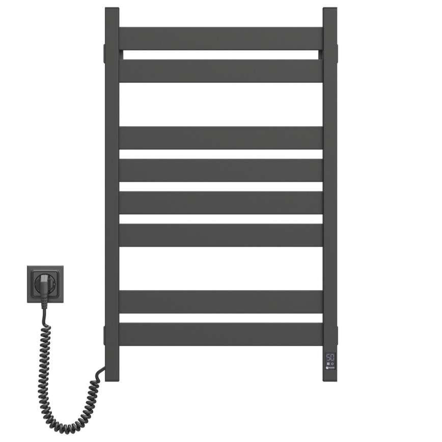 Kúpeľňový rebríkový radiátor s termostatom LARGO 432W/230V 80,6 cm IP44 čierny ľavý hranatý