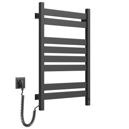 Kúpeľňový rebríkový radiátor s termostatom LARGO 432W/230V 80,6 cm IP44 čierny ľavý hranatý