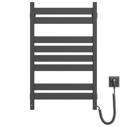 Kúpeľňový rebríkový radiátor s termostatom LARGO 432W/230V 80,6 cm IP44 čierny pravostranný hranatý