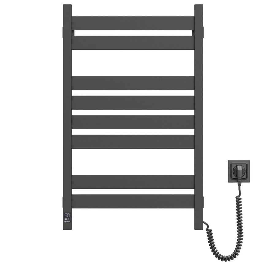 Kúpeľňový rebríkový radiátor s termostatom LARGO 432W/230V 80,6 cm IP44 čierny pravostranný hranatý