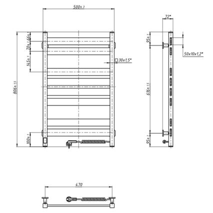 Kúpeľňový rebríkový radiátor s termostatom LARGO 432W/230V 80,6 cm IP44 čierny pravostranný hranatý