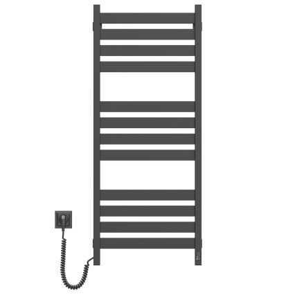 Kúpeľňový rebríkový radiátor s termostatom LARGO 541W/230V 120,6 cm IP44 čierny ľavostranný hranatý