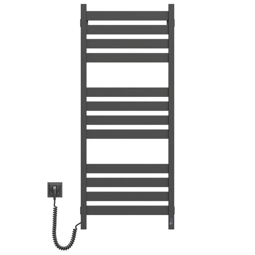 Kúpeľňový rebríkový radiátor s termostatom LARGO 541W/230V 120,6 cm IP44 čierny ľavostranný hranatý
