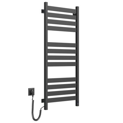Kúpeľňový rebríkový radiátor s termostatom LARGO 541W/230V 120,6 cm IP44 čierny ľavostranný hranatý