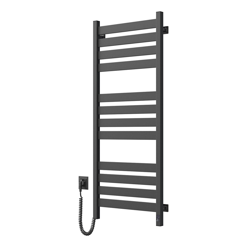 Kúpeľňový rebríkový radiátor s termostatom LARGO 541W/230V 120,6 cm IP44 čierny ľavostranný hranatý