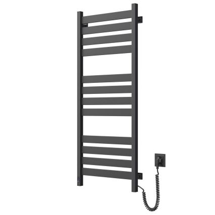 Kúpeľňový rebríkový radiátor s termostatom LARGO 541W/230V 120,6 cm IP44, čierny, pravostranný, hranatý