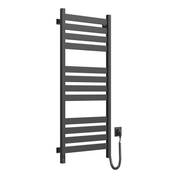 Kúpeľňový rebríkový radiátor s termostatom LARGO 541W/230V 120,6 cm IP44, čierny, pravostranný, hranatý