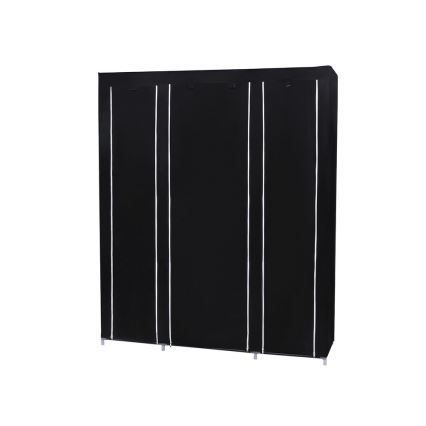 Látková úložná skriňa s policami a vešiakovou tyčou MATIS 150x175 cm čierna