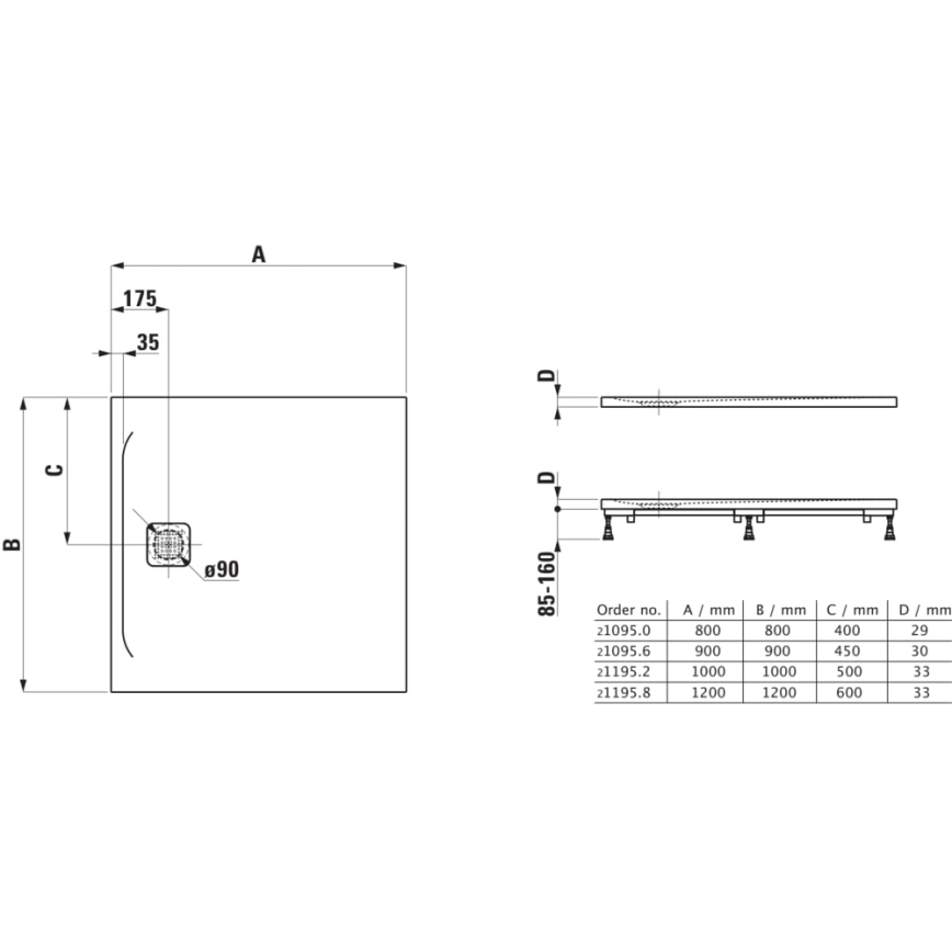 LAUFEN H2109560000001 - Sprchová vanička štvorcová PRO 90x90 cm marbond/biela