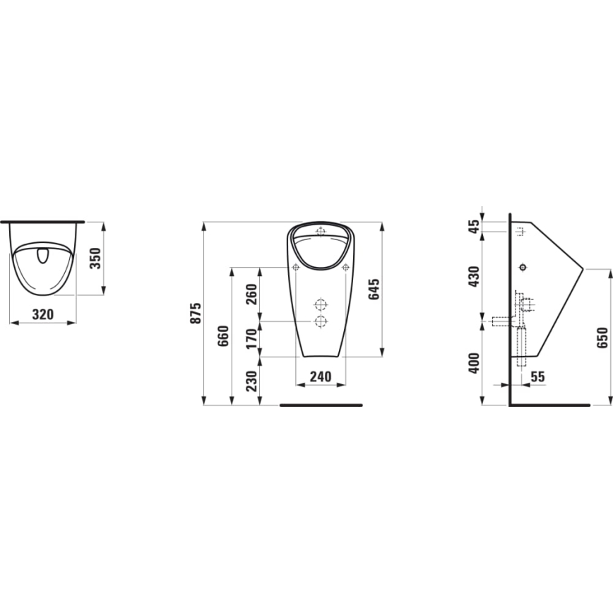 LAUFEN H8410610000001 - Pisoár CAPRINO s vnútorným prívodom, zadný odpad, keramika/biela