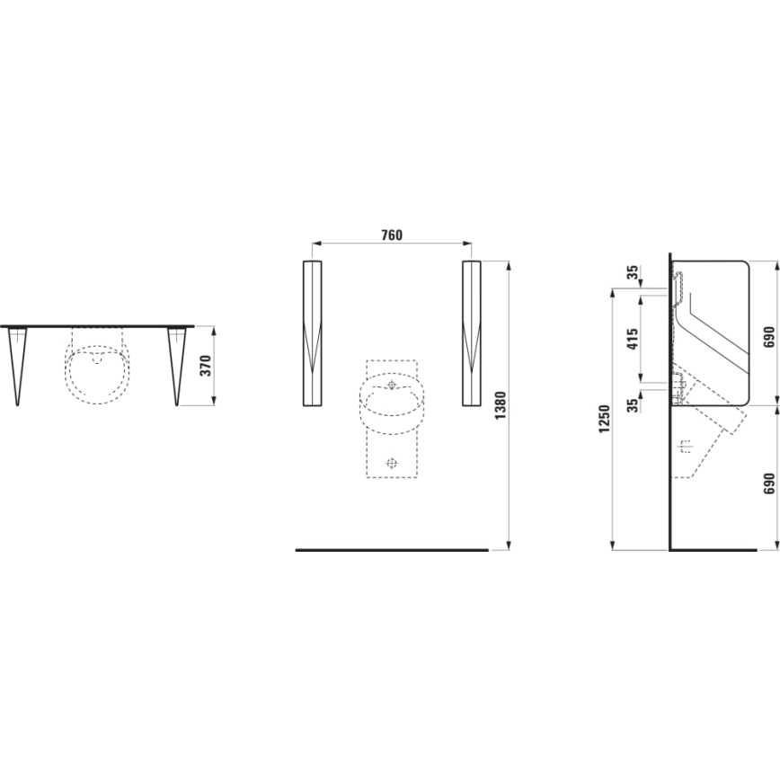 LAUFEN H8472800200001 - Pisoárová deliaca stena VAL 69x37 cm keramika/lesklá čierna