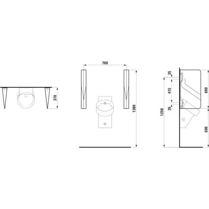 LAUFEN H8472807160001 - Pisoárová deliaca stena VAL 69x37 cm keramika/matná čierna