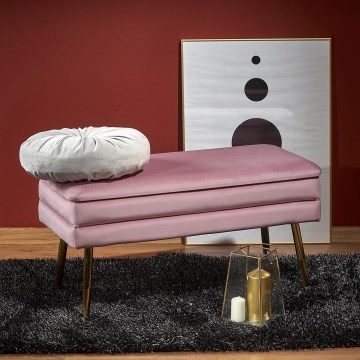 Lavica s úložným priestorom VELVA 37x78 cm ružová/zlatá
