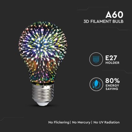 LED 3D Dekoračná žiarovka FILAMENT A60 E27/3W/230V 3000K