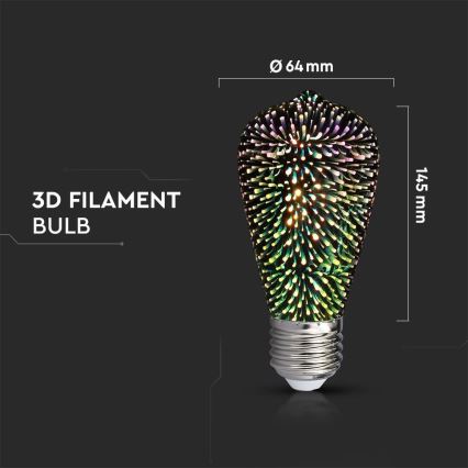 LED 3D Dekoračná žiarovka FILAMENT ST64 E27/3W/230V 3000K