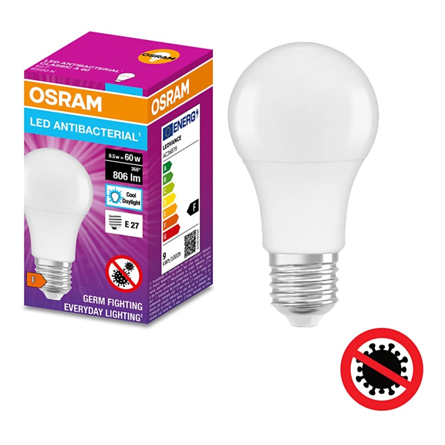 LED Antibakteriálna žiarovka  A60 E27/8,5W/230V 6500K - Osram