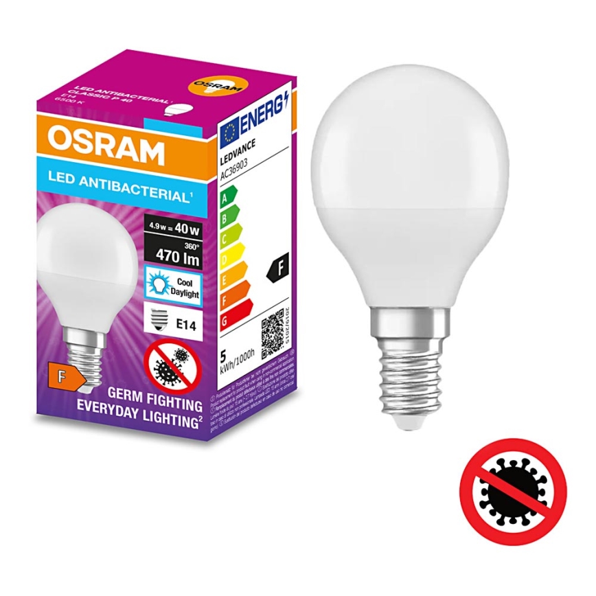 LED Antibakteriálna žiarovka P40 E14/4,9W/230V 6500K - Osram