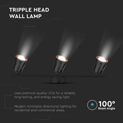 LED Bodové svietidlo 3xLED/5W/230V 4000K čierna